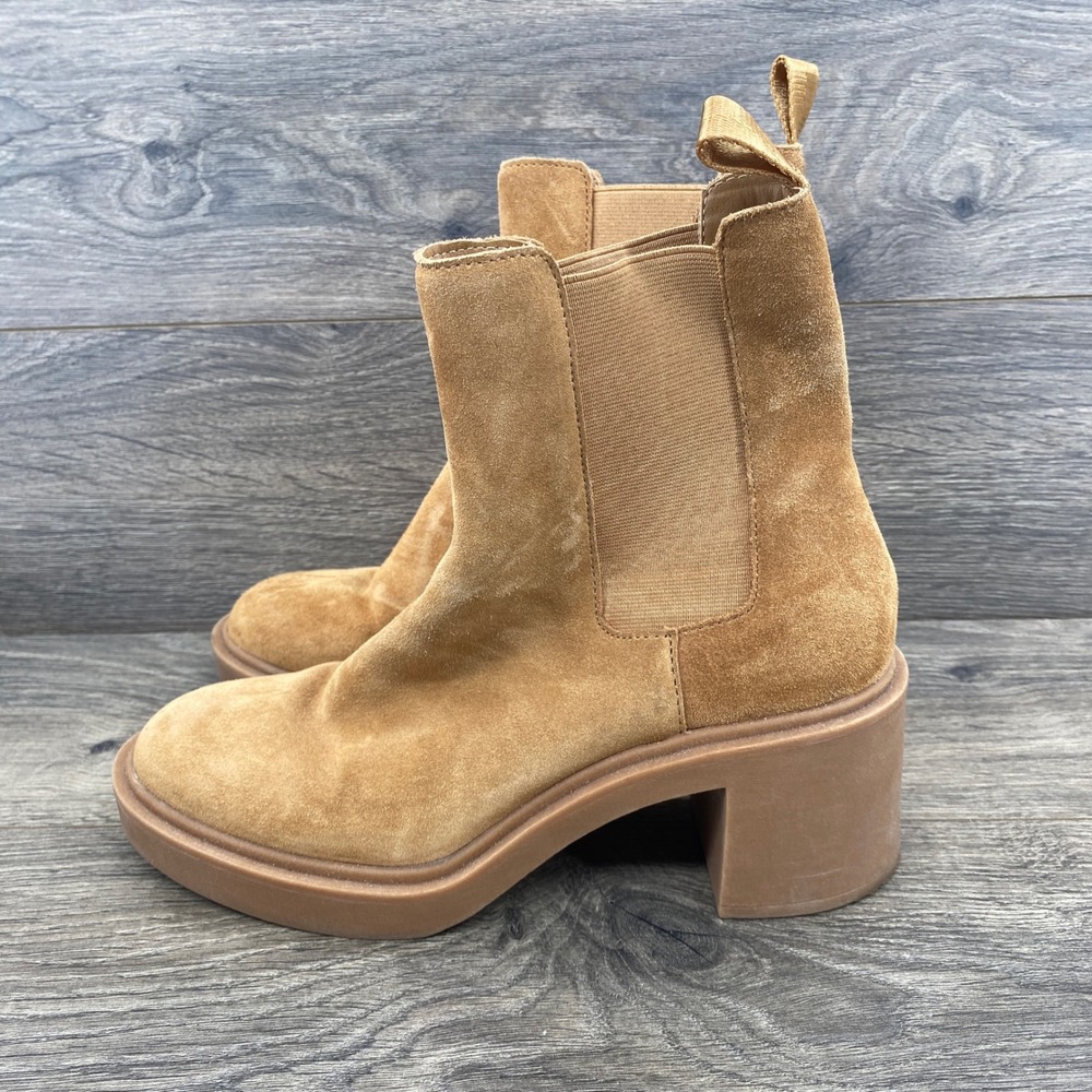Dolce Vita Gilana Chelsea Boots Women 8M Tan Suede Chunky Block Heel Platform